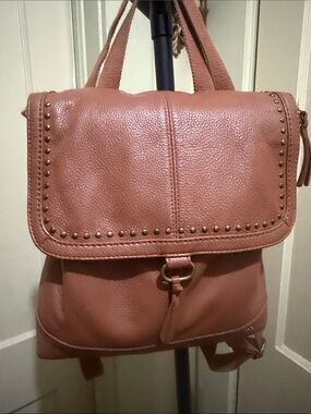 Women's Stud-Trim Leather Backpack - Rose Brown